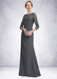 Sophie Sheath/Column Scoop Neck Floor-Length Chiffon Lace Mother of the Bride Dress With Ruffle STK126P0014611