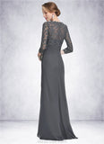 Sophie Sheath/Column Scoop Neck Floor-Length Chiffon Lace Mother of the Bride Dress With Ruffle STK126P0014611