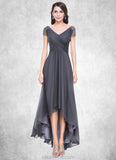 Teagan A-Line V-neck Asymmetrical Tulle Mother of the Bride Dress With Ruffle Beading Sequins STK126P0014620