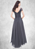 Teagan A-Line V-neck Asymmetrical Tulle Mother of the Bride Dress With Ruffle Beading Sequins STK126P0014620