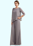 Zoe Jumpsuit/Pantsuit Scoop Neck Floor-Length Chiffon Mother of the Bride Dress With Beading STK126P0014630