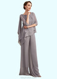 Zoe Jumpsuit/Pantsuit Scoop Neck Floor-Length Chiffon Mother of the Bride Dress With Beading STK126P0014630