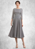 Sienna A-Line Scoop Neck Tea-Length Chiffon Lace Mother of the Bride Dress STK126P0014648