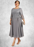 Sienna A-Line Scoop Neck Tea-Length Chiffon Lace Mother of the Bride Dress STK126P0014648