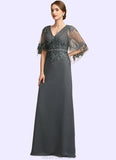 Tiffany A-Line V-neck Floor-Length Chiffon Lace Mother of the Bride Dress With Beading Sequins STK126P0014674