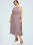 Tatum A-Line Scoop Neck Tea-Length Chiffon Mother of the Bride Dress With Ruffle STK126P0014679