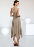 Sherlyn A-Line Scoop Neck Tea-Length Chiffon Lace Mother of the Bride Dress With Bow(s) STK126P0014681