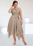 Sherlyn A-Line Scoop Neck Tea-Length Chiffon Lace Mother of the Bride Dress With Bow(s) STK126P0014681