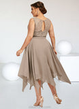 Sherlyn A-Line Scoop Neck Tea-Length Chiffon Lace Mother of the Bride Dress With Bow(s) STK126P0014681