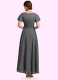 Zoey A-Line V-neck Ankle-Length Chiffon Mother of the Bride Dress With Ruffle Beading STK126P0014709