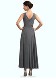 Veronica A-Line V-neck Ankle-Length Chiffon Mother of the Bride Dress With Beading Sequins STK126P0014740