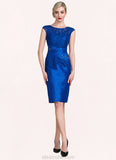 Sydney Sheath/Column Scoop Neck Knee-Length Taffeta Lace Mother of the Bride Dress With Ruffle Beading Sequins STK126P0014741