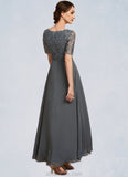 Zoie A-Line V-neck Asymmetrical Chiffon Lace Mother of the Bride Dress STK126P0014772