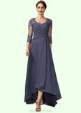 Silvia A-Line Sweetheart Asymmetrical Chiffon Lace Mother of the Bride Dress With Beading Sequins STK126P0014783