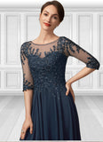 Uerica A-Line Scoop Neck Floor-Length Chiffon Lace Mother of the Bride Dress With Beading Sequins STK126P0014795