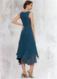 Teagan A-Line Scoop Neck Asymmetrical Chiffon Mother of the Bride Dress With Beading Cascading Ruffles STK126P0014817