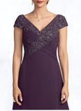 Vicky A-Line V-neck Sweep Train Chiffon Lace Mother of the Bride Dress With Ruffle Beading STK126P0014824