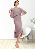 Sherlyn Sheath/Column Scoop Neck Asymmetrical Chiffon Mother of the Bride Dress With Ruffle Lace Sequins STK126P0014826