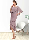 Sherlyn Sheath/Column Scoop Neck Asymmetrical Chiffon Mother of the Bride Dress With Ruffle Lace Sequins STK126P0014826