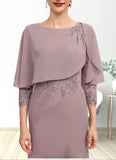 Sherlyn Sheath/Column Scoop Neck Asymmetrical Chiffon Mother of the Bride Dress With Ruffle Lace Sequins STK126P0014826