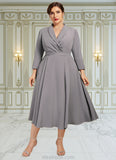 Taryn A-Line V-neck Tea-Length Stretch Crepe Mother of the Bride Dress STK126P0014844