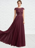 Sibyl A-Line Scoop Neck Floor-Length Chiffon Lace Mother of the Bride Dress With Beading Sequins STK126P0014863