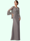 Yazmin Sheath/Column Square Neckline Floor-Length Chiffon Lace Mother of the Bride Dress STK126P0014936