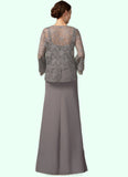 Yazmin Sheath/Column Square Neckline Floor-Length Chiffon Lace Mother of the Bride Dress STK126P0014936