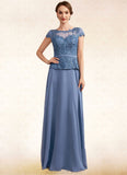 Zoe A-Line Scoop Neck Floor-Length Chiffon Lace Mother of the Bride Dress STK126P0014989