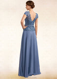 Zoe A-Line Scoop Neck Floor-Length Chiffon Lace Mother of the Bride Dress STK126P0014989