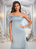 Jaylah A-line Asymmetrical Off the Shoulder Floor-Length Satin Prom Dresses STKP0025884