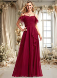 Jo A-line Cold Shoulder Floor-Length Chiffon Bridesmaid Dress With Ruffle STKP0025755