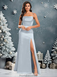 Tanya Trumpet/Mermaid Off the Shoulder Square Floor-Length Satin Prom Dresses With Ruffle STKP0025883