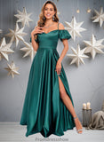 Nan A-line Off the Shoulder Sweetheart Floor-Length Satin Prom Dresses STKP0025852