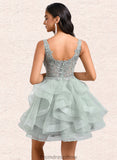 Charlie Ball-Gown/Princess V-Neck Short Tulle Lace Homecoming Dress STKP0025671