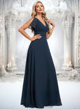 Melissa A-line V-Neck Floor-Length Chiffon Bridesmaid Dress STKP0025806