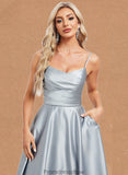 Carolyn A-line V-Neck Tea-Length Satin Homecoming Dress STKP0025694