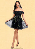 Kenya A-line Off the Shoulder Short Tulle Lace Homecoming Dress With Embroidered STKP0025720