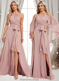 Melissa A-line Halter Floor-Length Chiffon Bridesmaid Dress STKP0025821