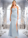 Liana A-line V-Neck Floor-Length Satin Bridesmaid Dress STKP0025724