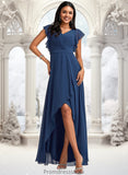 Maisie A-line V-Neck Asymmetrical Chiffon Bridesmaid Dress With Ruffle STKP0025733