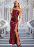 Nataly Trumpet/Mermaid Square Floor-Length Stretch Satin Prom Dresses With Ruffle STKP0025875