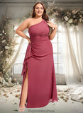 Monserrat A-line One Shoulder Floor-Length Chiffon Bridesmaid Dress With Ruffle STKP0025824