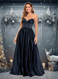 Dulce Ball-Gown/Princess V-Neck Floor-Length Satin Prom Dresses STKP0025840