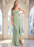 Rihanna A-line Square Floor-Length Chiffon Bridesmaid Dress With Ruffle STKP0025739