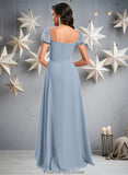 Samara A-line Square Floor-Length Chiffon Prom Dresses With Ruffle STKP0025872