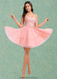 Everleigh Ball-Gown/Princess Scoop Short Tulle Lace Homecoming Dress With Ruffle STKP0025676