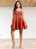 Thelma A-line Scoop Short Satin Lace Homecoming Dress With Sequins STKP0025683