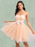 Yareli Ball-Gown/Princess Sweetheart Short Tulle Homecoming Dress With Bow STKP0025719