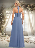 Katelynn A-line Halter Floor-Length Chiffon Bridesmaid Dress STKP0025799